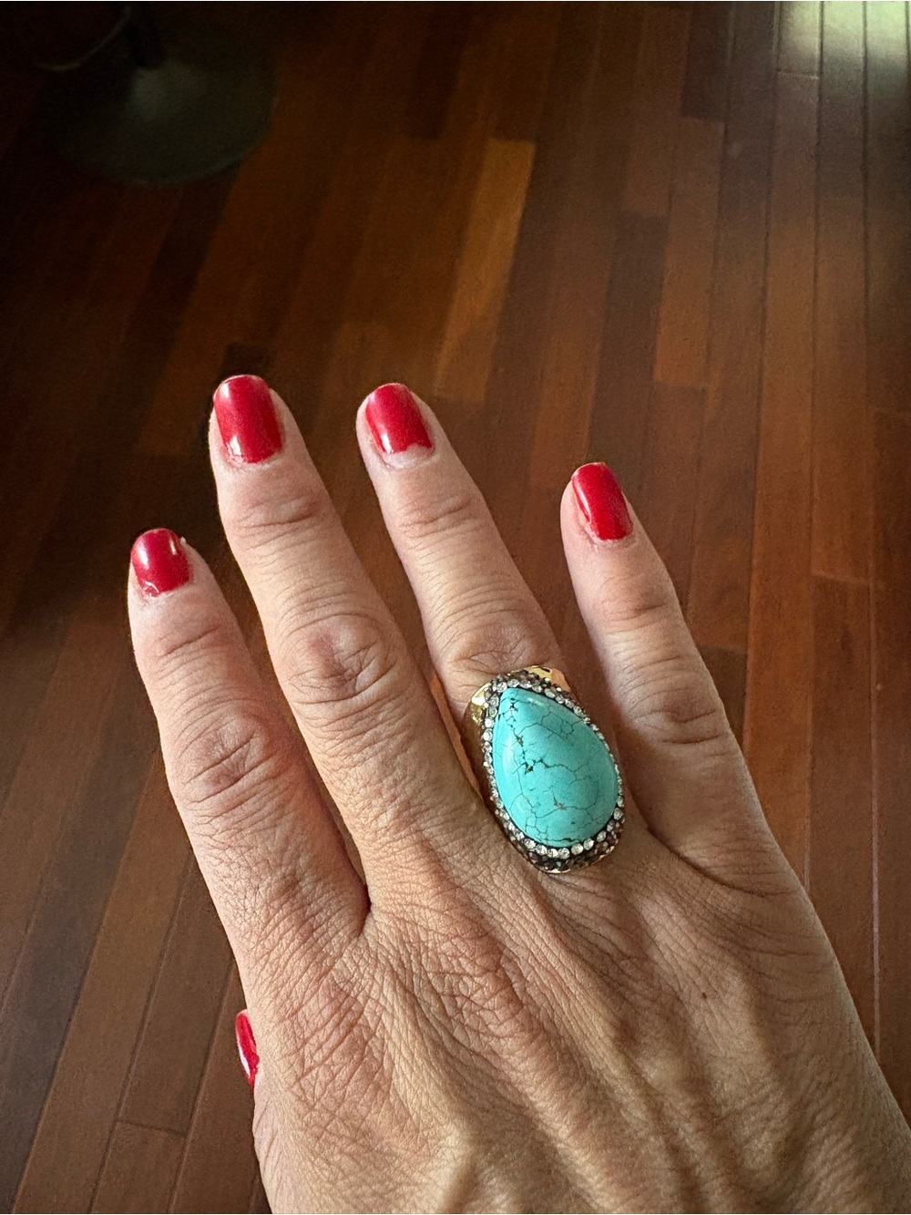 Source Unknown Turquoise Teardrop Ring with Gold Accents